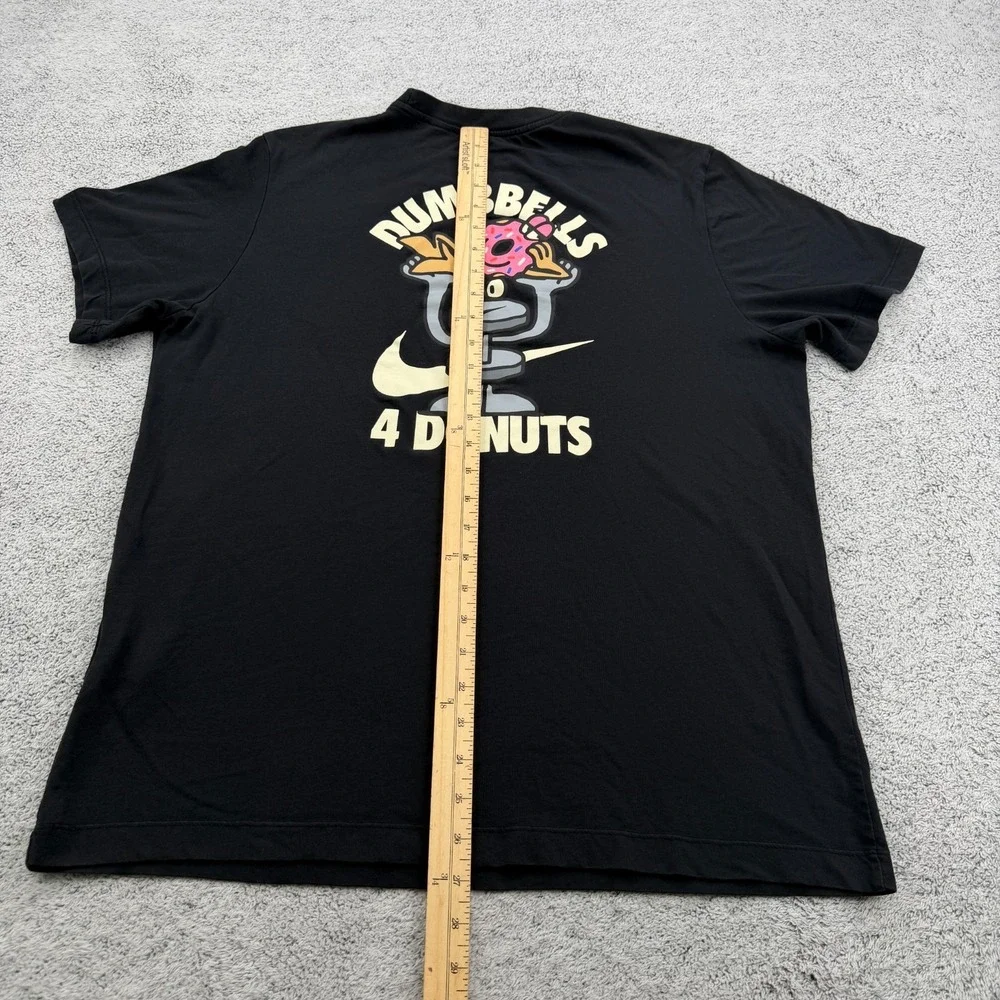 Nike Shirt Men Large Black Graphic Dumbells 4 Donuts Swoosh Gym Crew Dri Fit Tee